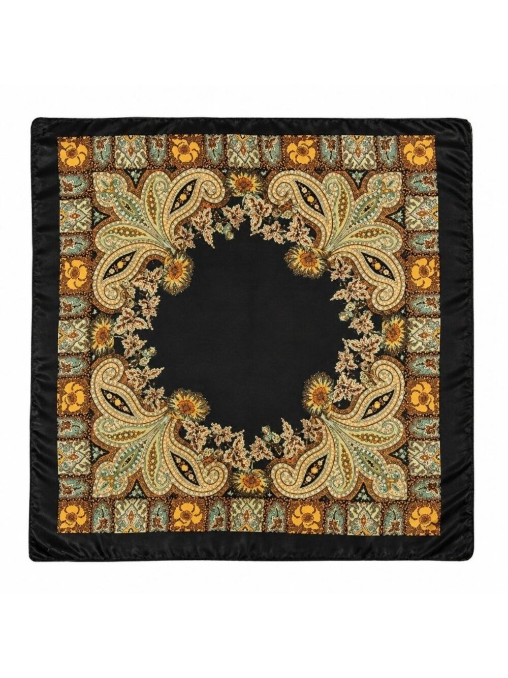 Black Gold Paisley Satin Square Scarf 35x35 Western Wild Rag Hair Scarf